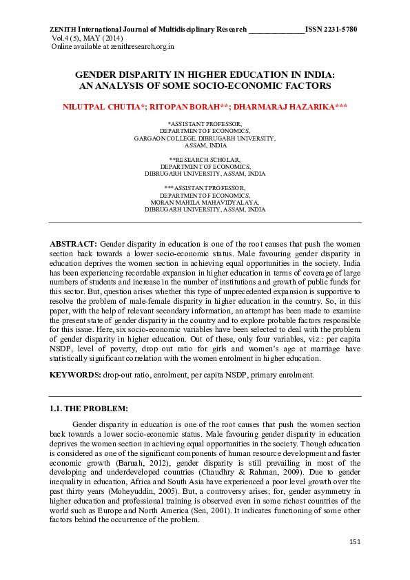 (PDF) GENDER DISPARITY IN HIGHER EDUCATION IN INDIA: AN ANALYSIS OF ...