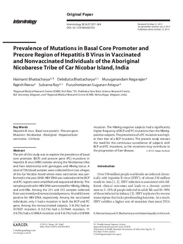 (PDF) Prevalence of Mutations in Basal Core Promoter and Precore Region ...