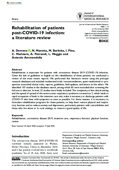 (PDF) Rehabilitation of patients post-COVID-19 infection: a literature ...