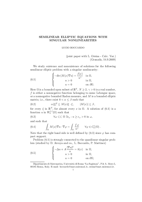 (PDF) Semilinear elliptic equations with singular nonlinearities