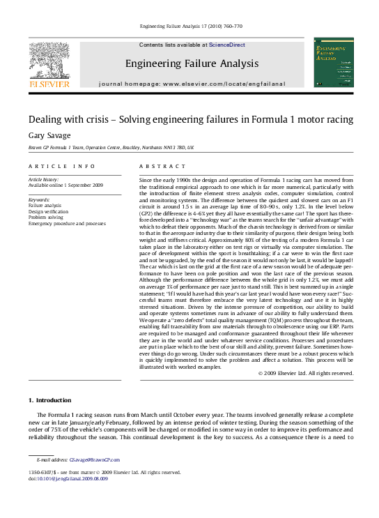 (PDF) Dealing with crisis – Solving engineering failures in Formula 1 ...