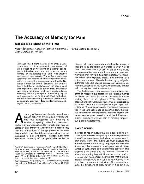 (PDF) The accuracy of memory for pain