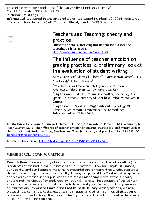(PDF) The influence of teacher emotion on grading practices: a ...