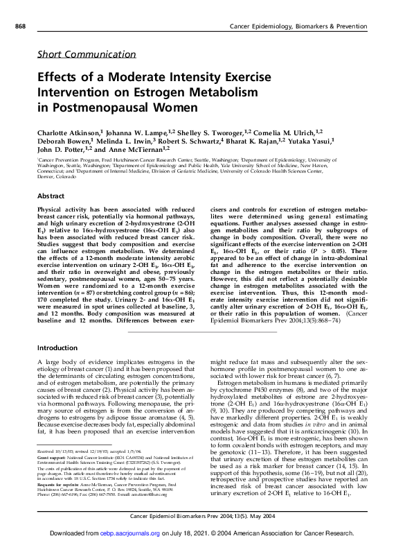 (PDF) Effects of a moderate intensity exercise intervention on estrogen ...