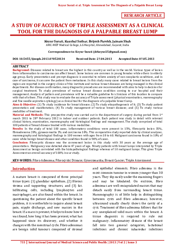 (PDF) A study of accuracy of triple assessment as a clinical tool for