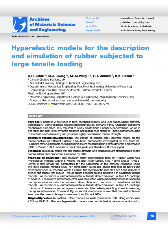 (PDF) Hyperelastic models for the description and simulation of rubber ...