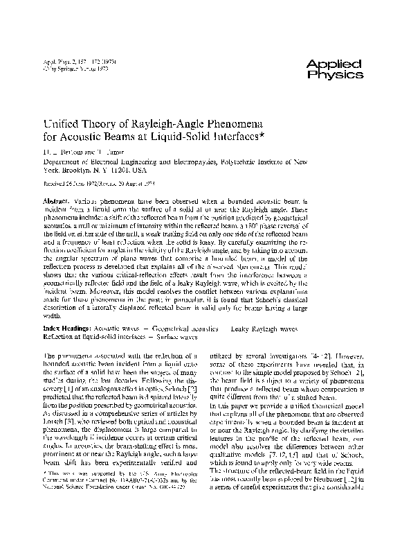PDF) Unified theory of Rayleigh-angle phenomena for acoustic