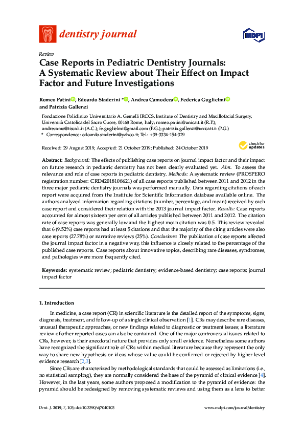 (PDF) Case Reports in Pediatric Dentistry Journals: A Systematic Review ...