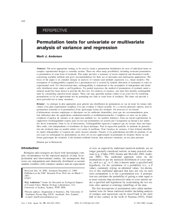 (PDF) Permutation tests for univariate or multivariate analysis of ...
