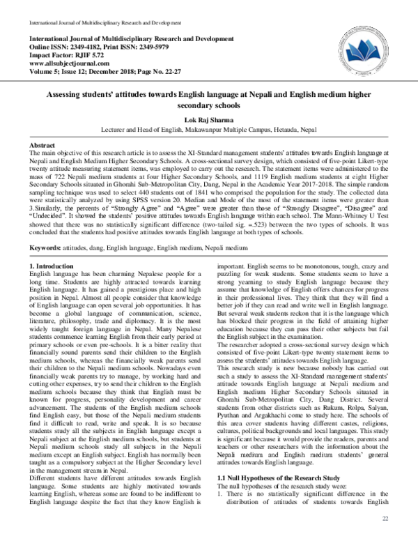 (PDF) Assessing students' attitudes towards English language at Nepali ...
