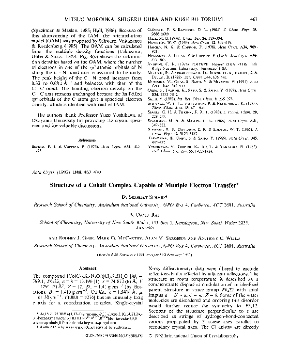 (PDF) Structure of a cobalt complex capable of multiple electron transfer