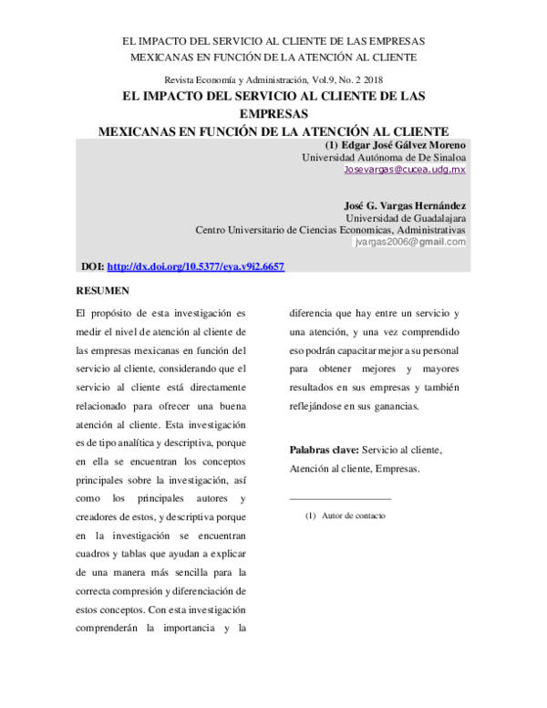 (PDF) EL IMPACTO DEL SERVICIO AL CLIENTE DE LAS EMPRESAS MEXICANAS EN ...