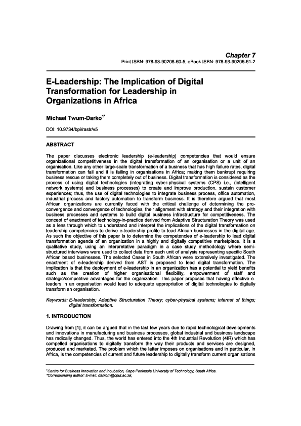 (PDF) E Leadership The Implication of digital transformation for ...