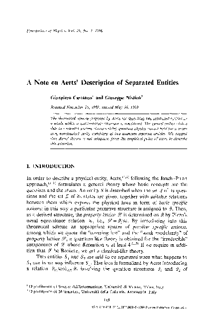 (PDF) A note on Aerts' description of separated entities