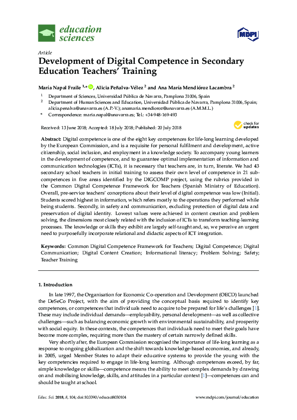 (PDF) Development of Digital Competence in Secondary Education Teachers ...