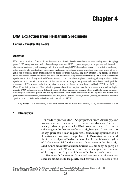 (PDF) DNA Extraction from Herbarium Specimens Lenka Záveská Drábková