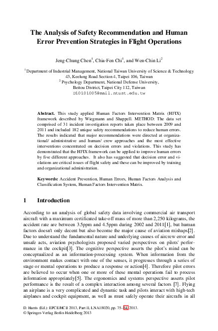 (PDF) The Analysis of Safety Recommendation and Human Error Prevention ...