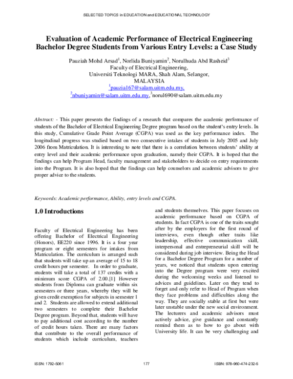 (PDF) Evaluation of Academic Performance of Electrical Engineering