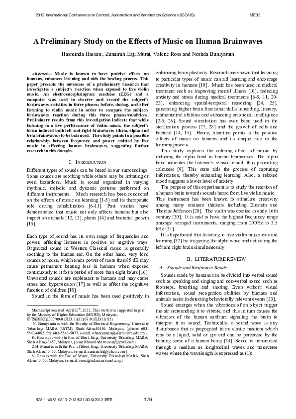 (PDF) A preliminary study on the effects of music on human brainwaves