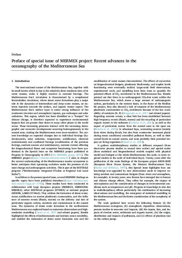 (PDF) Preface of special issue of MERMEX project: Recent advances in ...