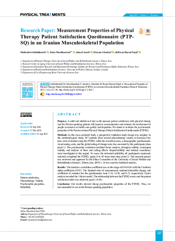 (PDF) Measurement Properties of Physical Therapy Patient Satisfaction ...