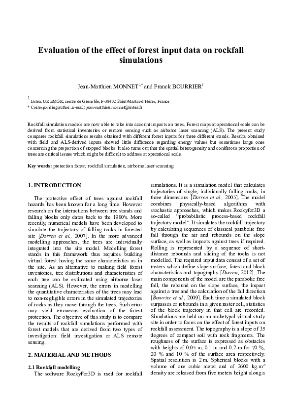 (PDF) Evaluation of the effect of forest input data on rockfall simulations