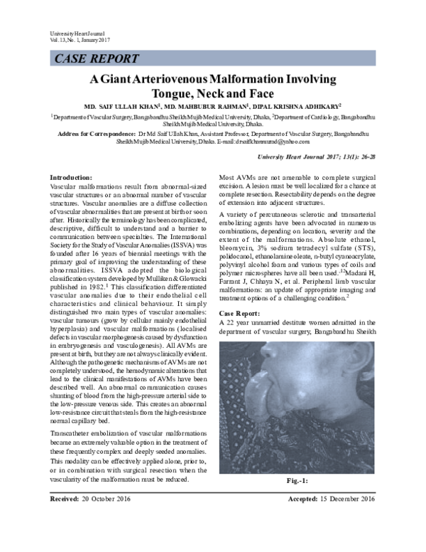 (PDF) A Giant Arteriovenous Malformation Involving Tongue, Neck and Face
