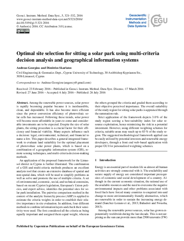 (PDF) Optimal site selection for sitting a solar park using multi ...