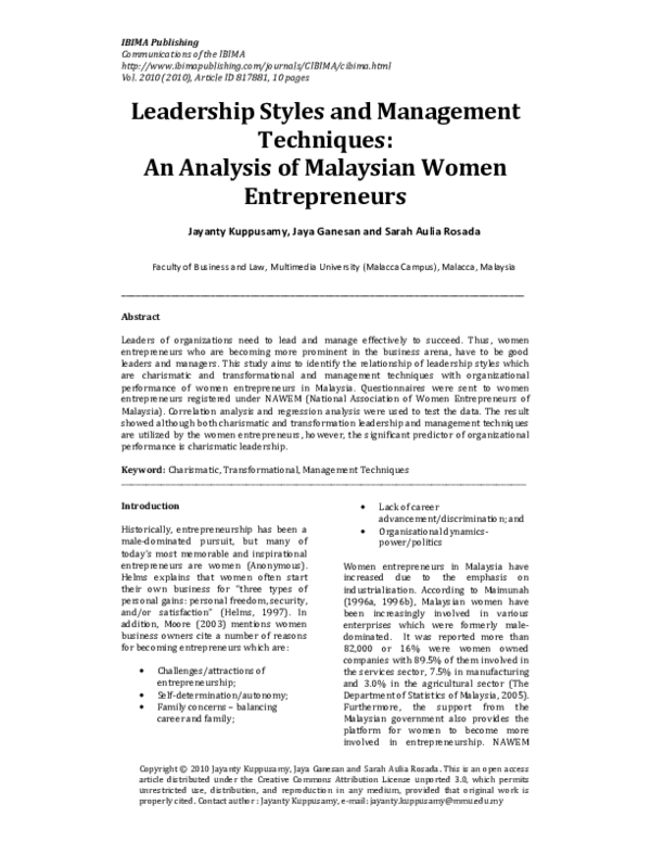 (PDF) Leadership Styles and Management Techniques: An Analysis of ...