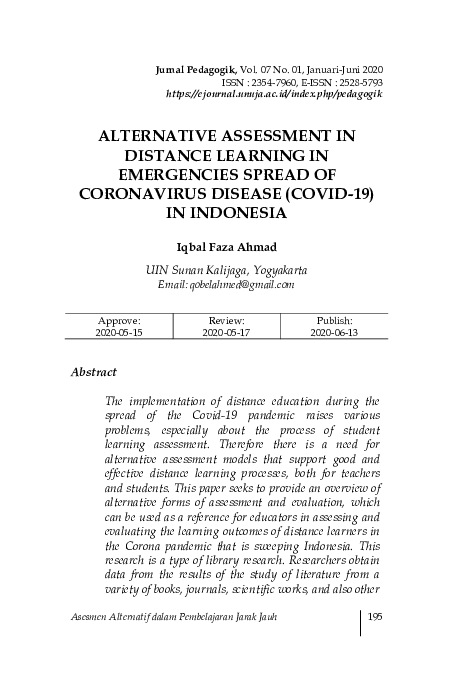 (PDF) ASESMEN ALTERNATIF DALAM PEMBELAJARAN JARAK JAUH PADA MASA ...