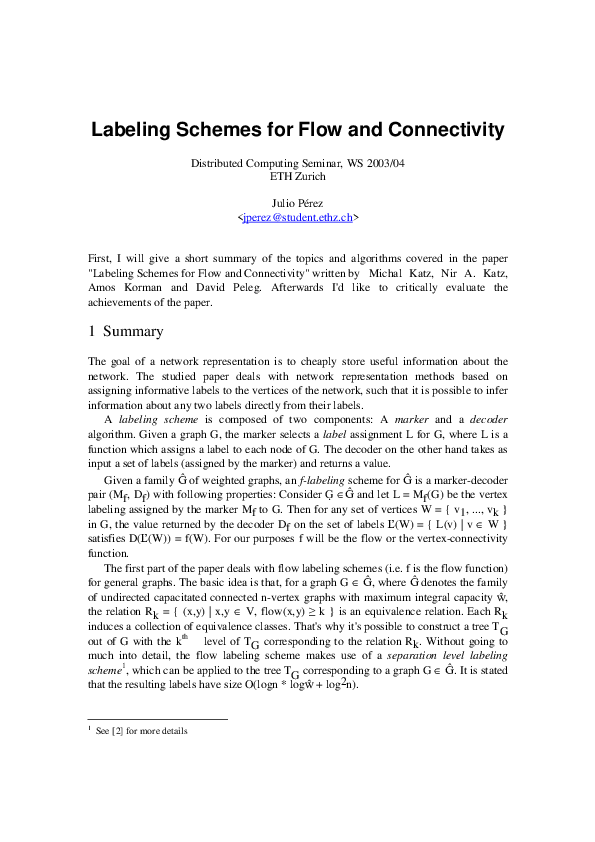 (PDF) Labeling schemes for flow and connectivity