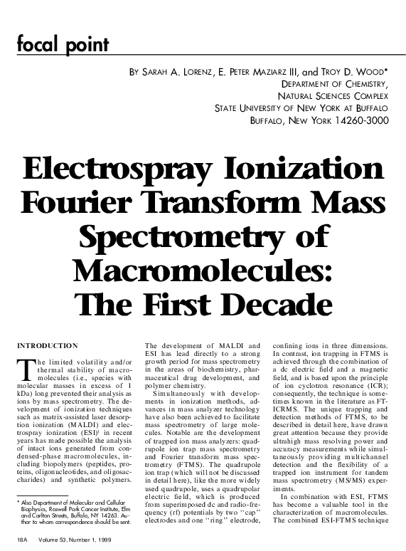 (PDF) Electrospray ionization Fourier transform mass spectrometry of ...