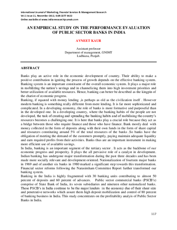 (PDF) AN EMPIRICAL STUDY ON THE PERFORMANCE EVALUATION OF PUBLIC SECTOR ...