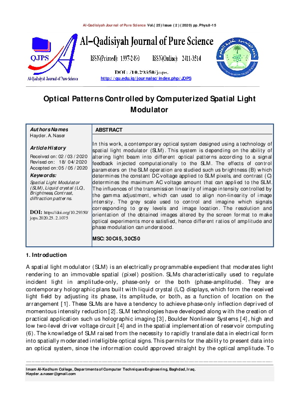 (PDF) Optical Patterns Controlled by Computerized Spatial Light Modulator