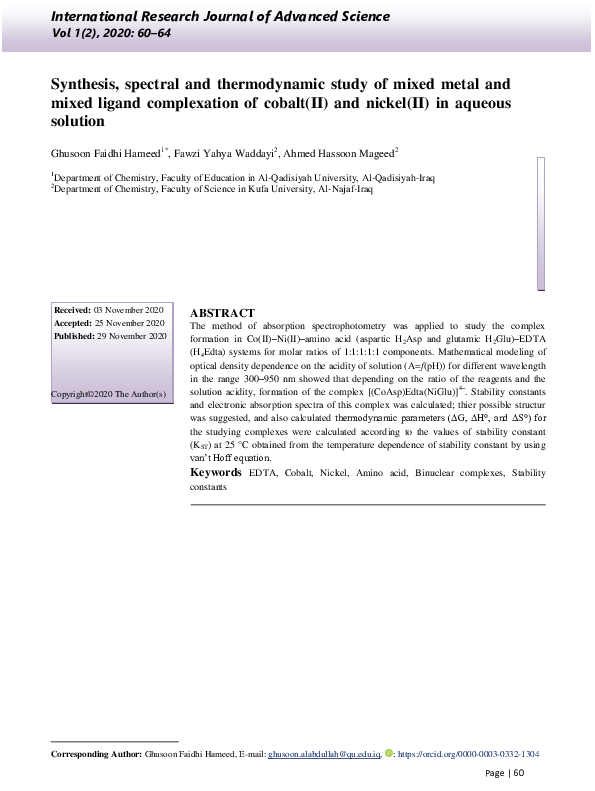 (PDF) Synthesis, spectral and thermodynamic study of mixed metal and ...