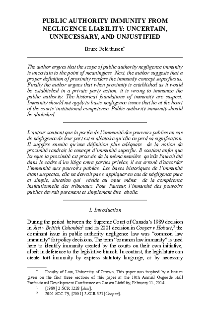 (PDF) Public Authority Immunity from Negligence Liability: Uncertain ...