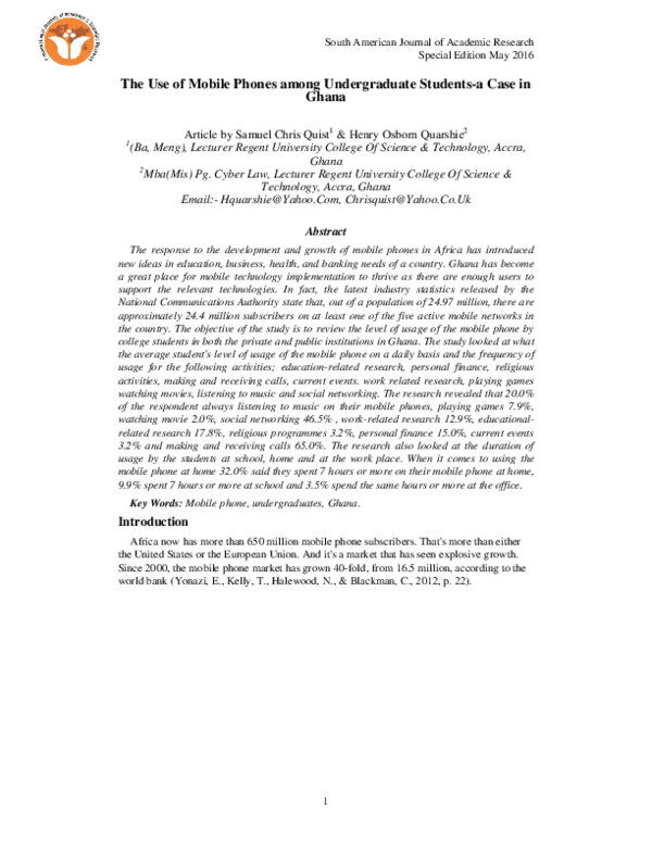 (PDF) The Use of Mobile Phones among Undergraduate Students-a Case in Ghana