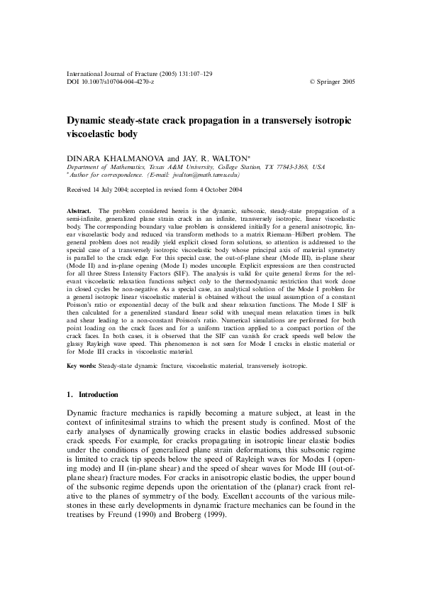 (PDF) Dynamic steady-state crack propagation in a transversely ...
