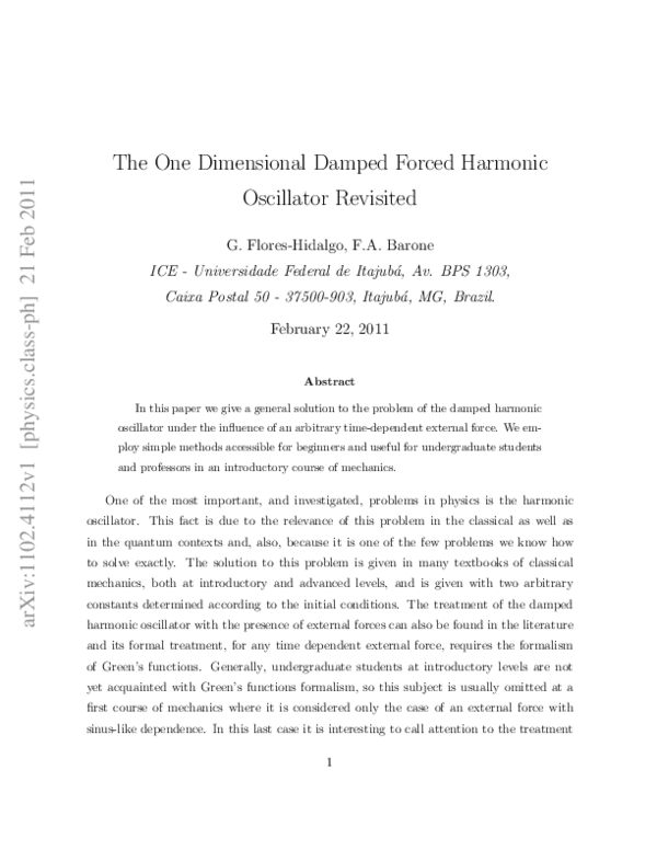 (PDF) The one-dimensional damped forced harmonic oscillator revisited