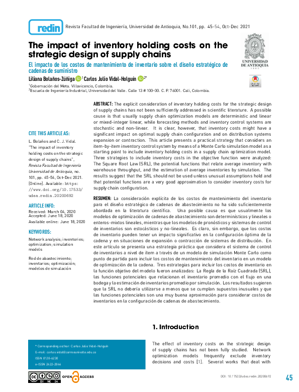 (PDF) The impact of inventory holding costs on the strategic design of ...