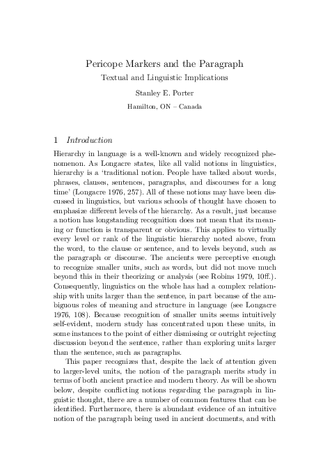 (PDF) Pericope Markers And The Paragraph Textual And Linguistic ...