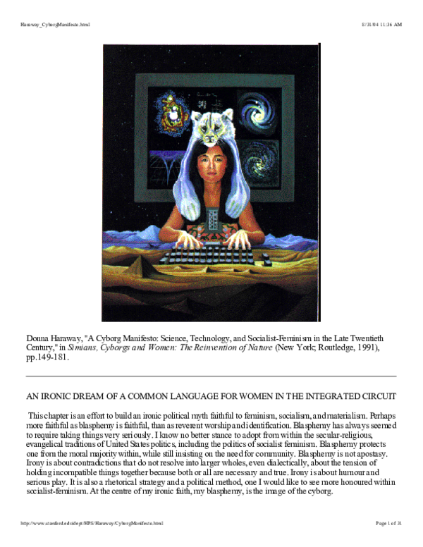 (PDF) Simians, cyborgs, and women: The reinvention of nature