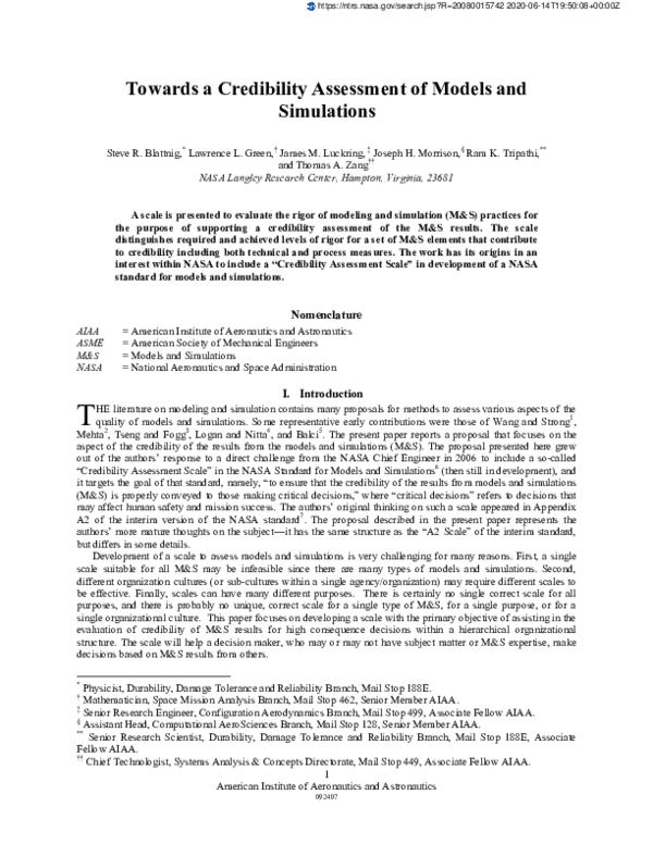 (PDF) Towards a Credibility Assessment of Models and Simulations
