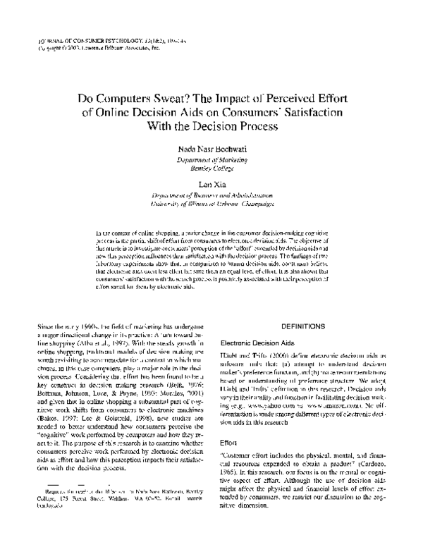 (PDF) Do Computers Sweat? The Impact of Perceived Effort of Online ...