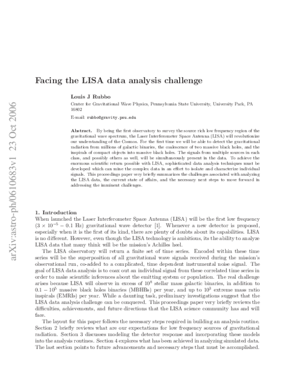 (PDF) Facing the LISA data analysis challenge