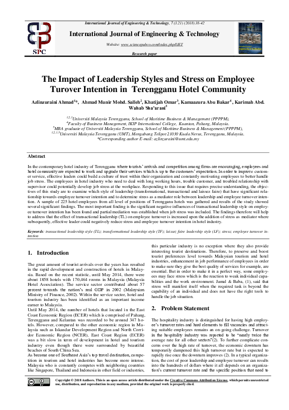 (PDF) The Impact of Leadership Styles and Stress on Employee Turover ...