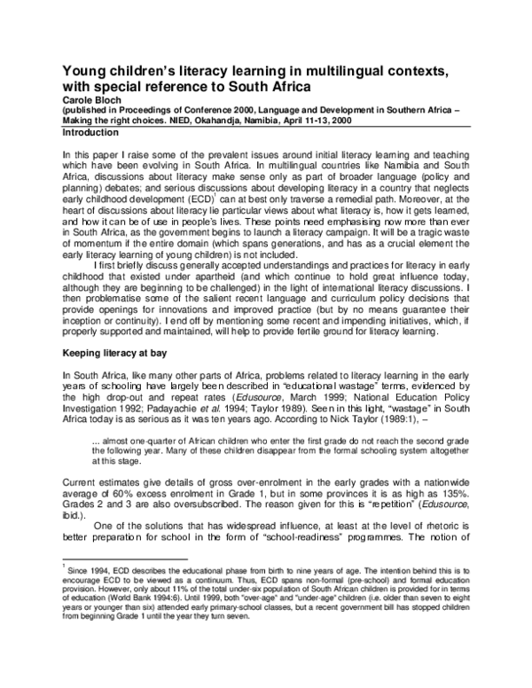 (PDF) Young children's literacy learning in multilingual contexts, with ...