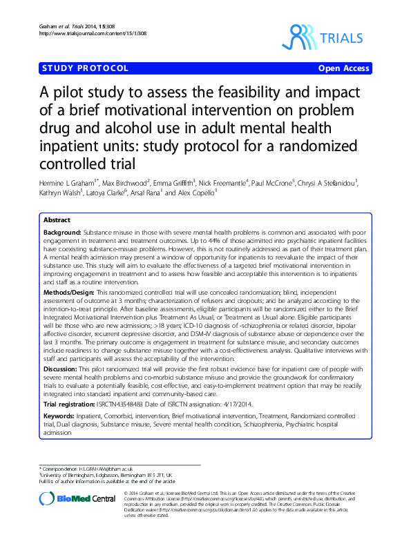 (PDF) A pilot study to assess the feasibility and impact of a brief ...