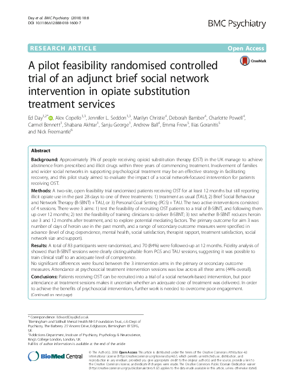 (PDF) A pilot feasibility randomised controlled trial of an adjunct ...