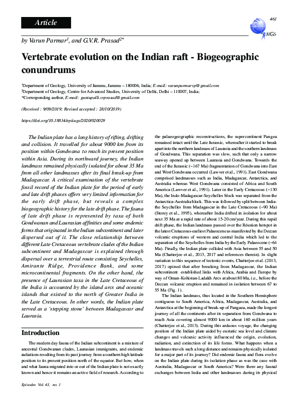 (PDF) Vertebrate evolution on the Indian raft - Biogeographic conundrums